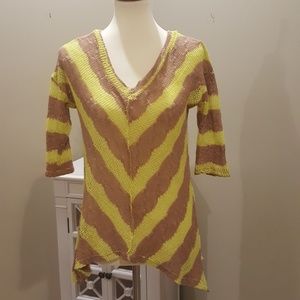 Unique brown and neon yellow knit sweater.